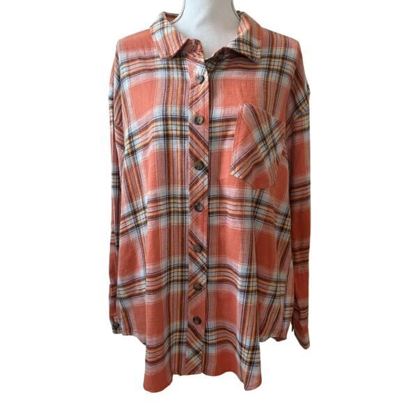 Maurice's Orange Plaid Flannel Size XL - Picture 2 of 3